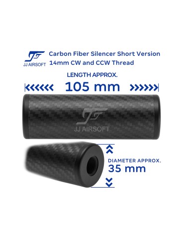 Carbon Fiber Silencer Short Version, 14mm CW and CCW Thread